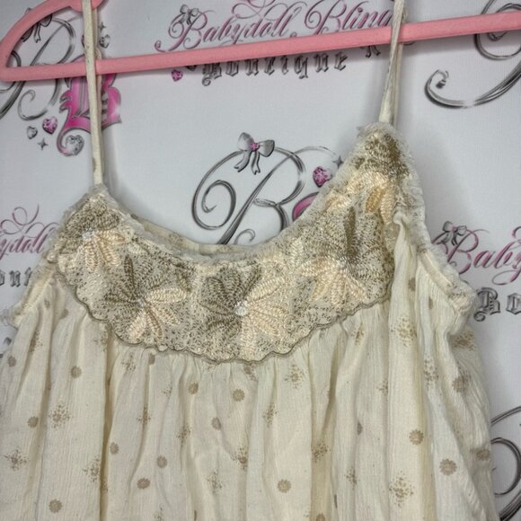 American eagle outfitters tank top embroidered floral flowers cream peach boho - Picture 3 of 9